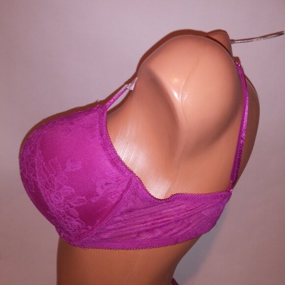Victoria’s Secret Bombshell Push Up Bra Set 36D Fuchsia Lace Very Sexy NWT - Picture 8 of 13
